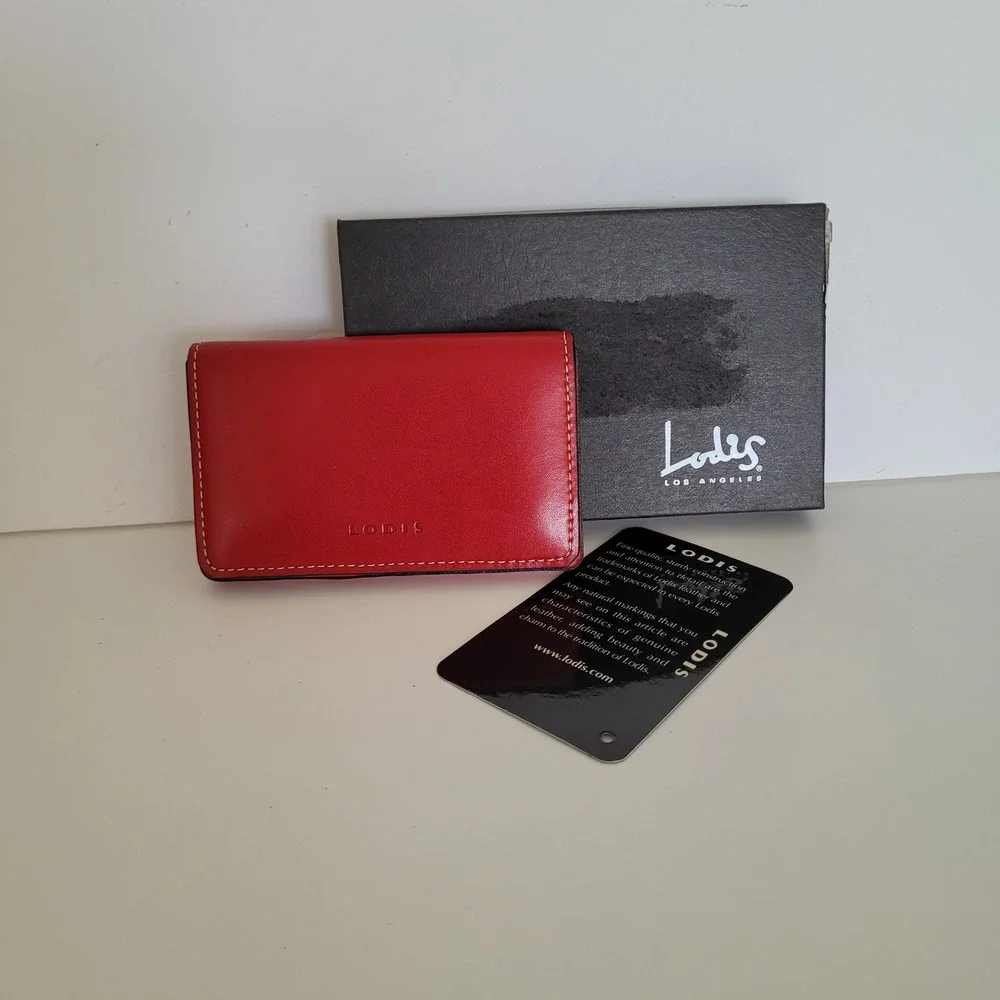 Lodis Los Angeles Red Leather Business Card Holder Wallet Magnetic Case Box